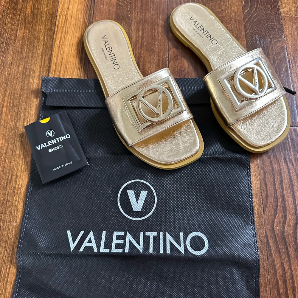 Valentino Metallic Gold Slide Sandals